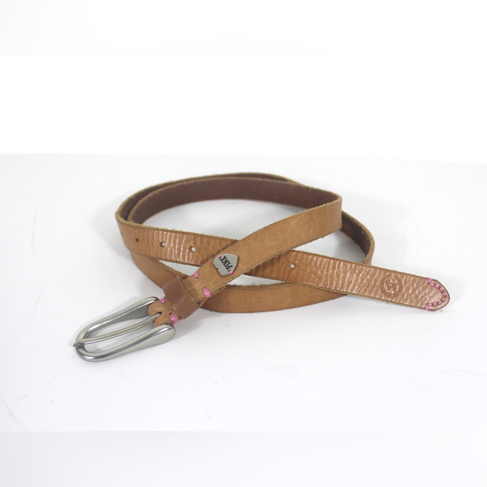 Super Skinny Tan Leather Belt with Silver Buckle
